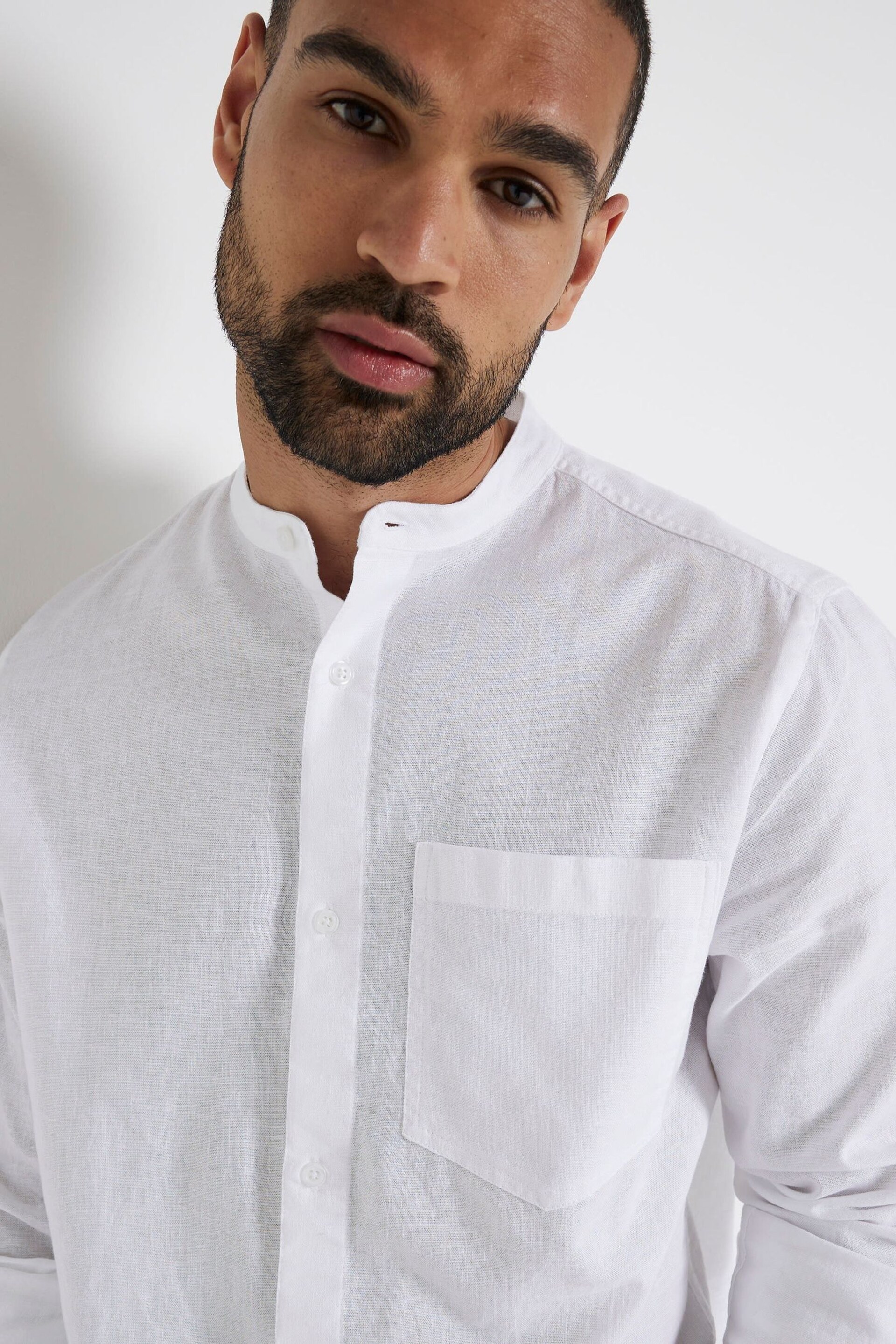 River Island White River Island White Long Sleeve Regular Fit Linen Blend Shirt - Image 3 of 4