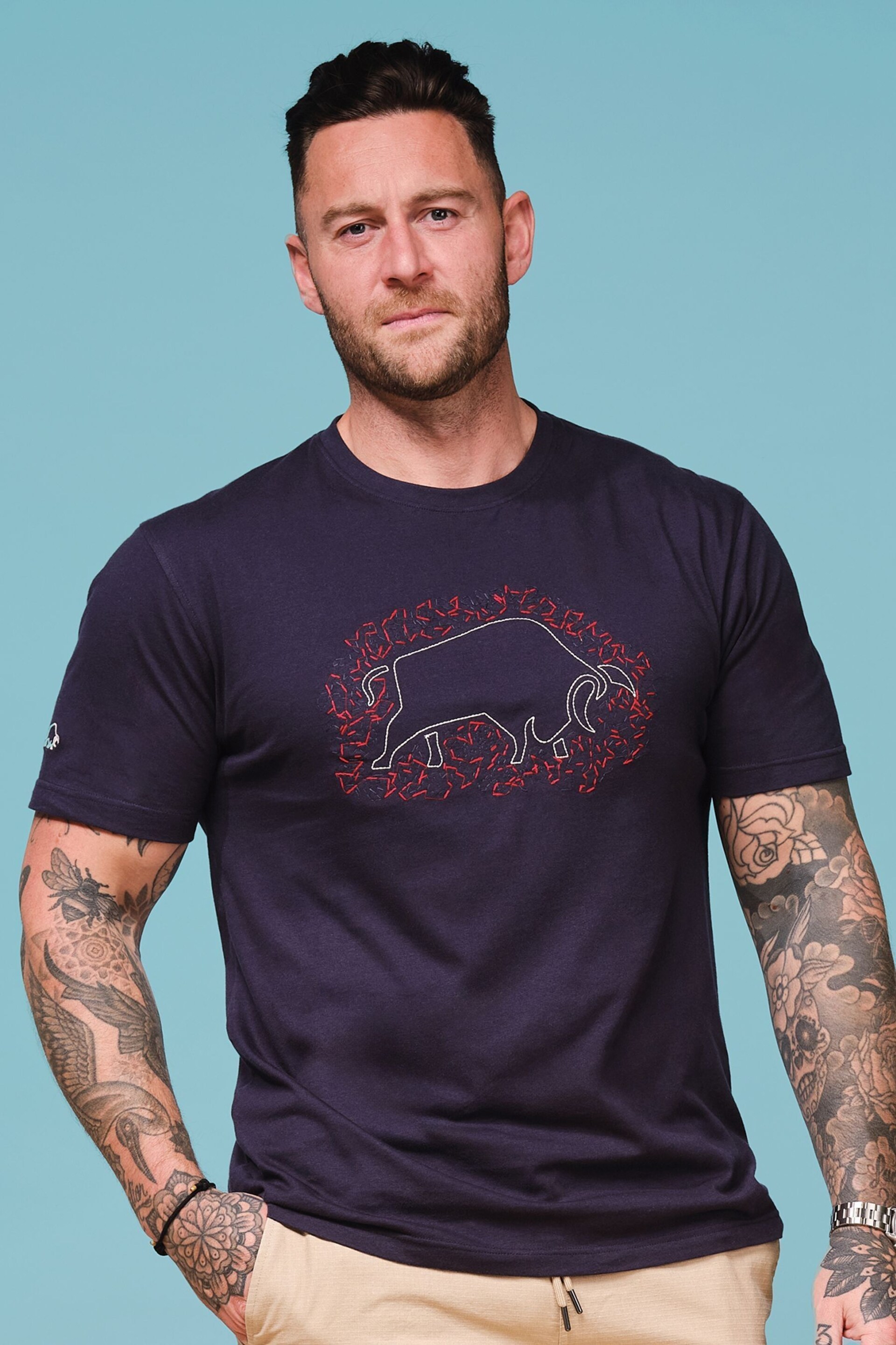 Raging Bull Blue Scatter Stitch Bull T-Shirt - Image 4 of 9