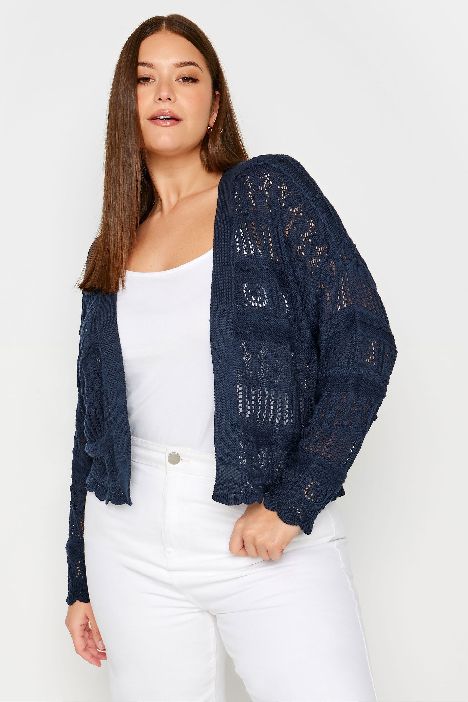 Buy Yours Curve Blue Pure 100 Cotton Cropped Pointelle Cardigan from Next Malta
