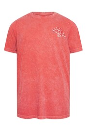 BadRhino Big & Tall Red Acid Wash Printed T-Shirt - Image 3 of 4