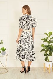 Yumi Black Leaf Print Broderie Anglaise Cotton Midi Shirt Dress With Matching Belt - Image 2 of 4