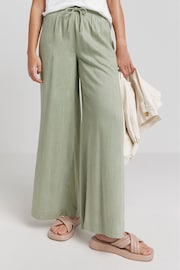 Simply Be Green Tie Waist Linen Wide Leg Trousers - Image 1 of 4