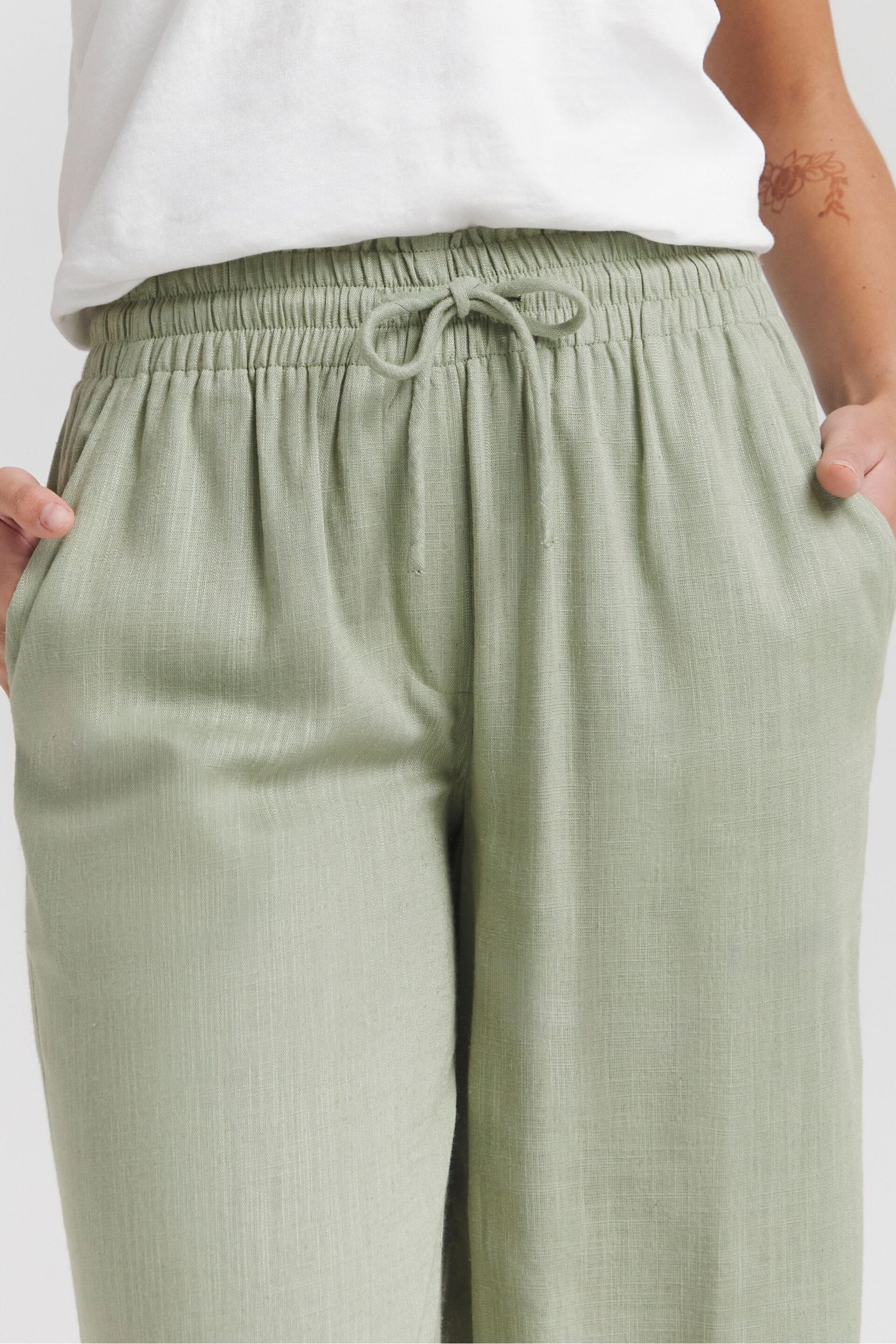 Simply Be Green Tie Waist Linen Wide Leg Trousers - Image 4 of 4