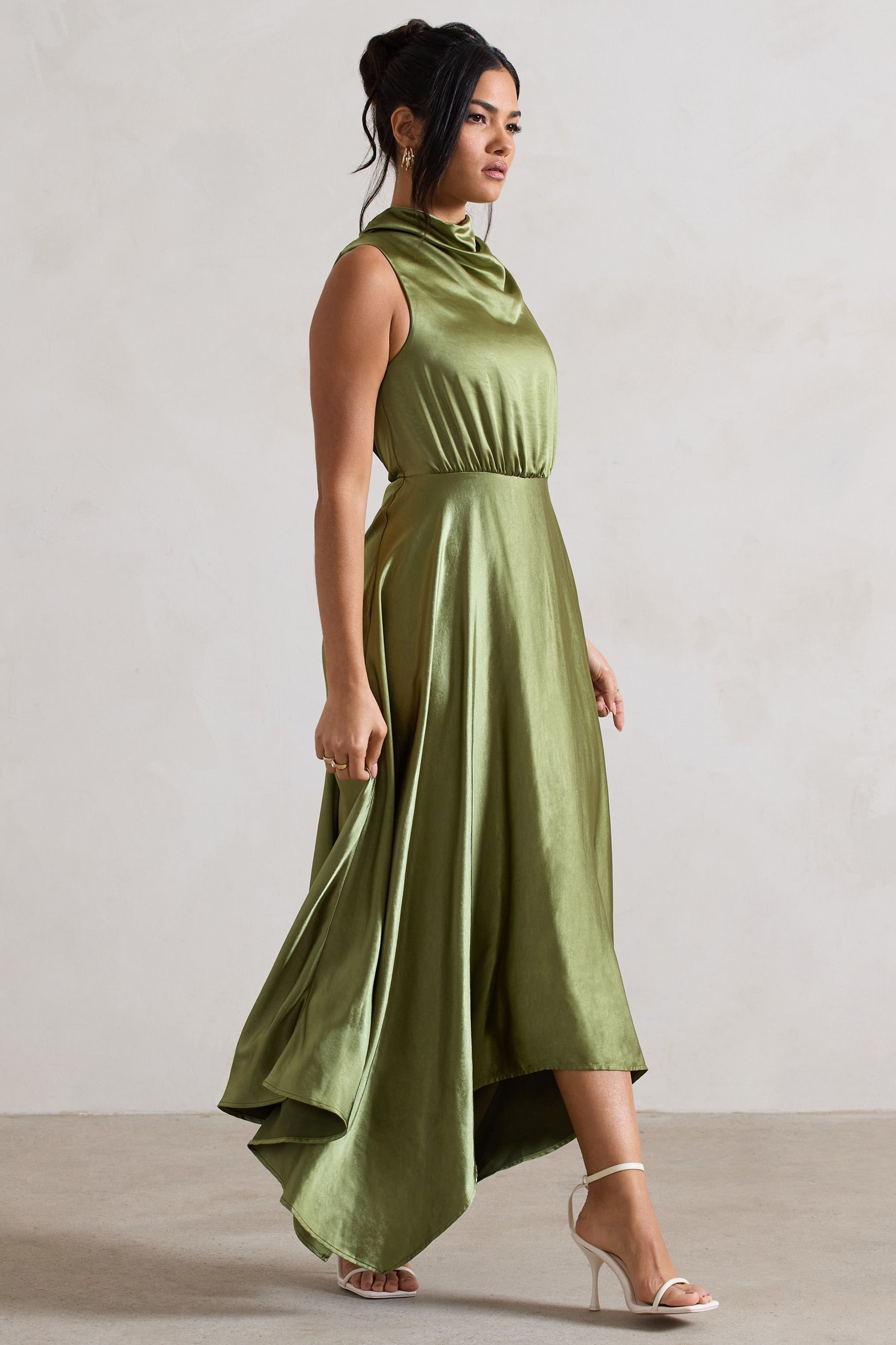 Buy Club L London Khaki Green Kerri Satin Cowl Neck Maxi Dress from the Next UK online shop
