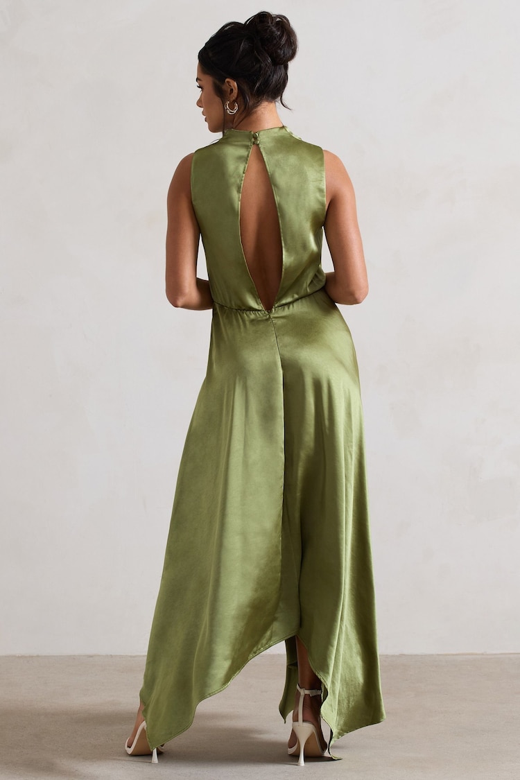 Club L London Khaki Green Kerri Satin Cowl-Neck Maxi Dress - Image 5 of 5