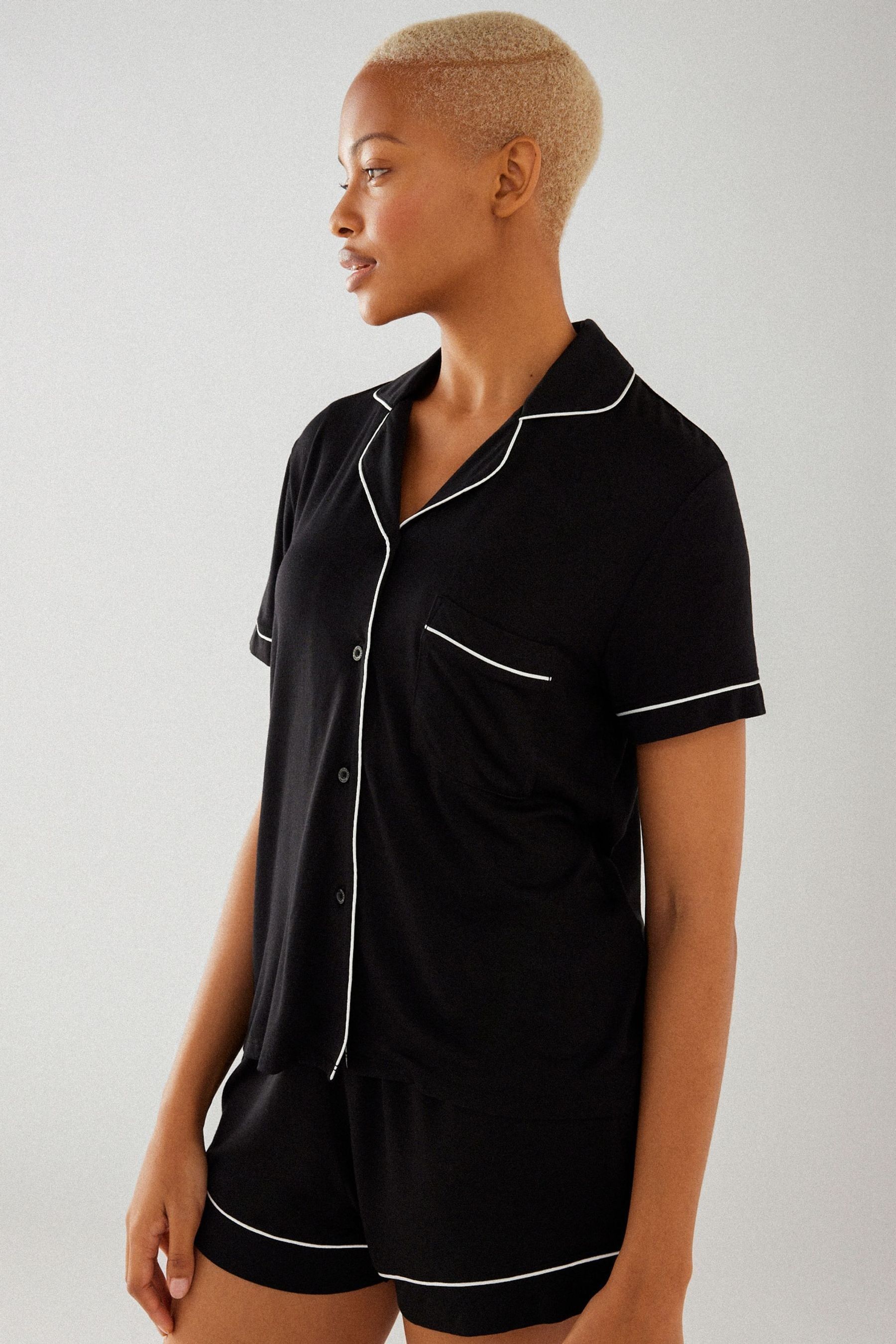 Chelsea Peers Black Modal Button Up Short Pyjama Set