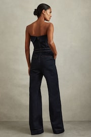 Reiss Indigo Tiggie Denim Strapless Wide Leg Jumpsuit - Image 5 of 6