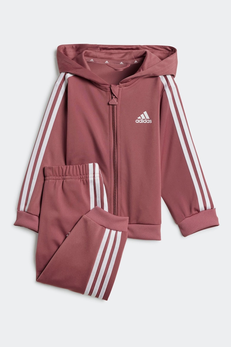 adidas Pink Essentials Shiny Hooded Tracksuit - Image 1 of 1