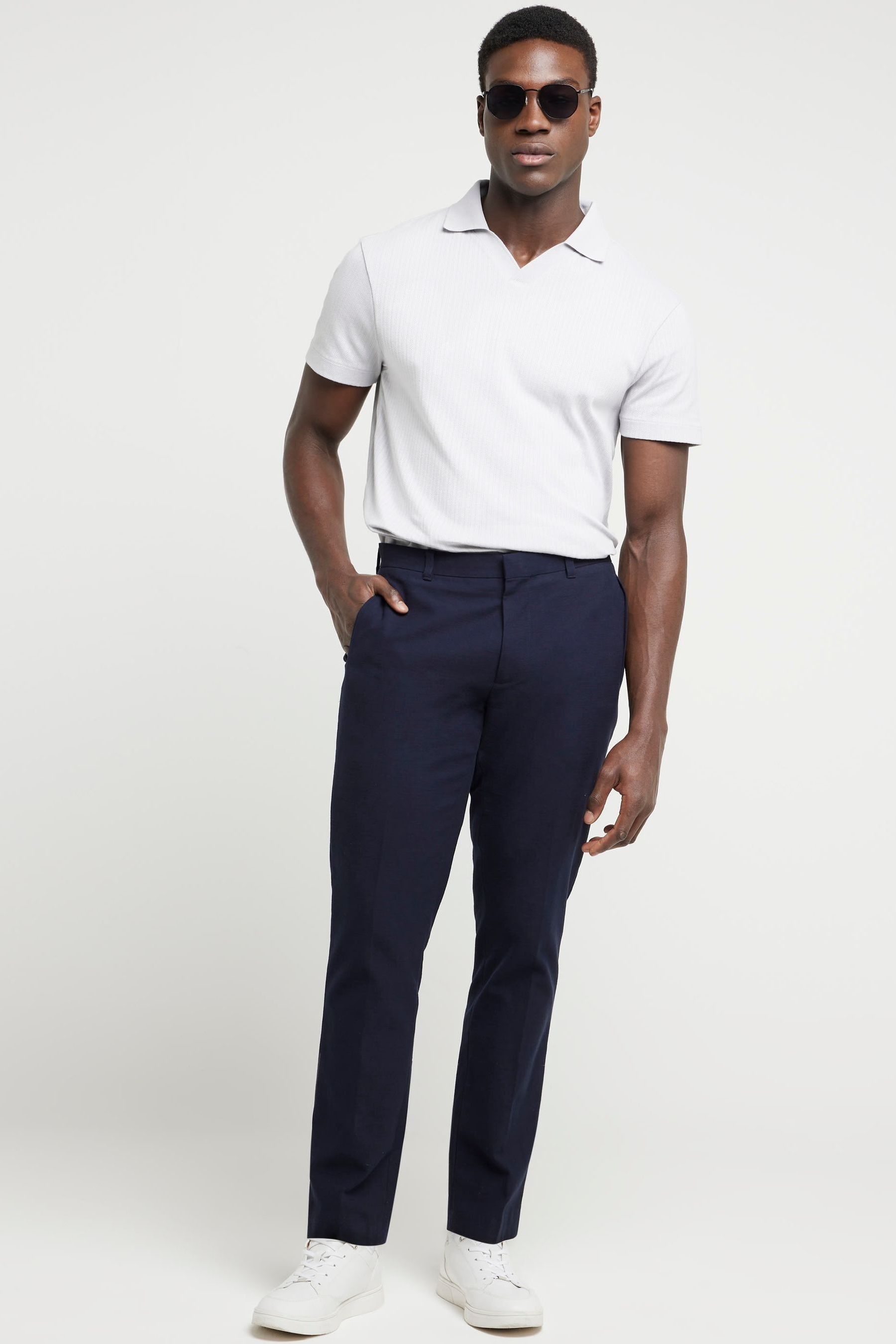 Buy River Island White Regular Fit Short Sleeve Open Neck Texture 100 Cotton Polo T Shirt from the Next UK online shop