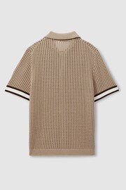 Reiss Camel Elias Reiss | Ché Open-Stitch Cuban Collar Shirt - Image 3 of 5