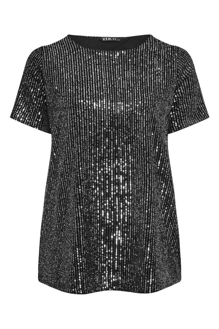 Yours Curve Black Velvet Sequin Top - Image 5 of 5