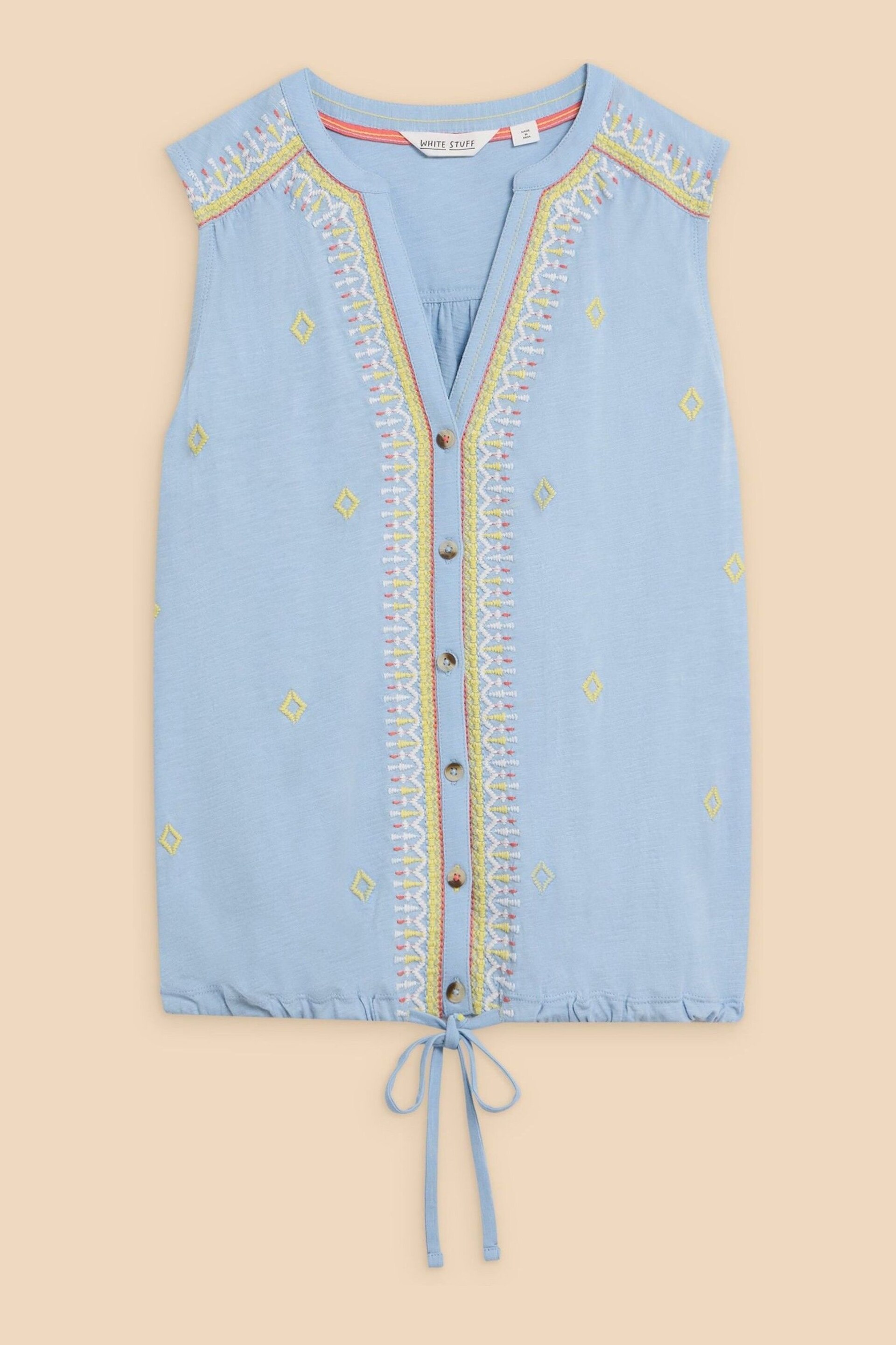 White Stuff Blue Tulip Jersey Sleeveless Shirt - Image 5 of 7