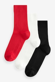 Red/Black/White Super Soft Slinky Ribbed Ankle Socks 3 Pack - Image 1 of 5