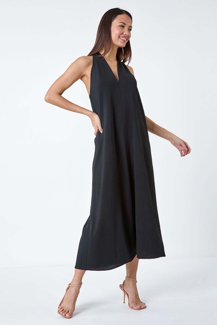 Roman Black Plain Twist Detail Trapeze Maxi Dress - Image 1 of 5