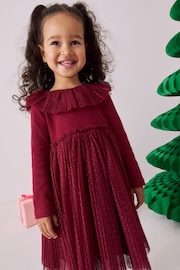 Red Long Sleeve Mesh Dress (3mths-7yrs) - Image 3 of 4