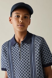 Reiss Navy/Airforce Blue Sanderson 3-9 yrs Diamond Stitch Half-Zip Polo Shirt - Image 3 of 4