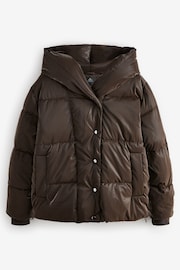 Chocolate Brown High Shine Shower Resistant Padded Coat - Image 1 of 3