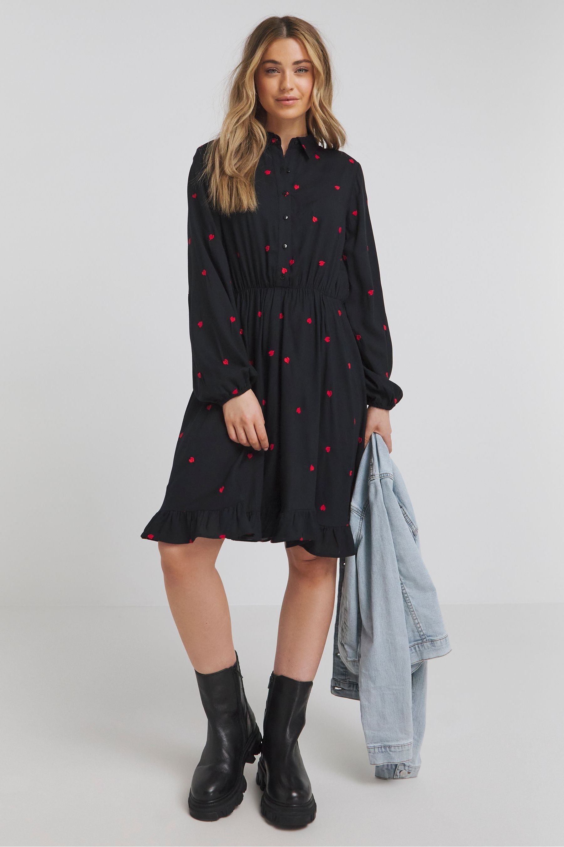 Buy Simply Be Black Embroidered Heart Shirt Dress from Next Luxembourg