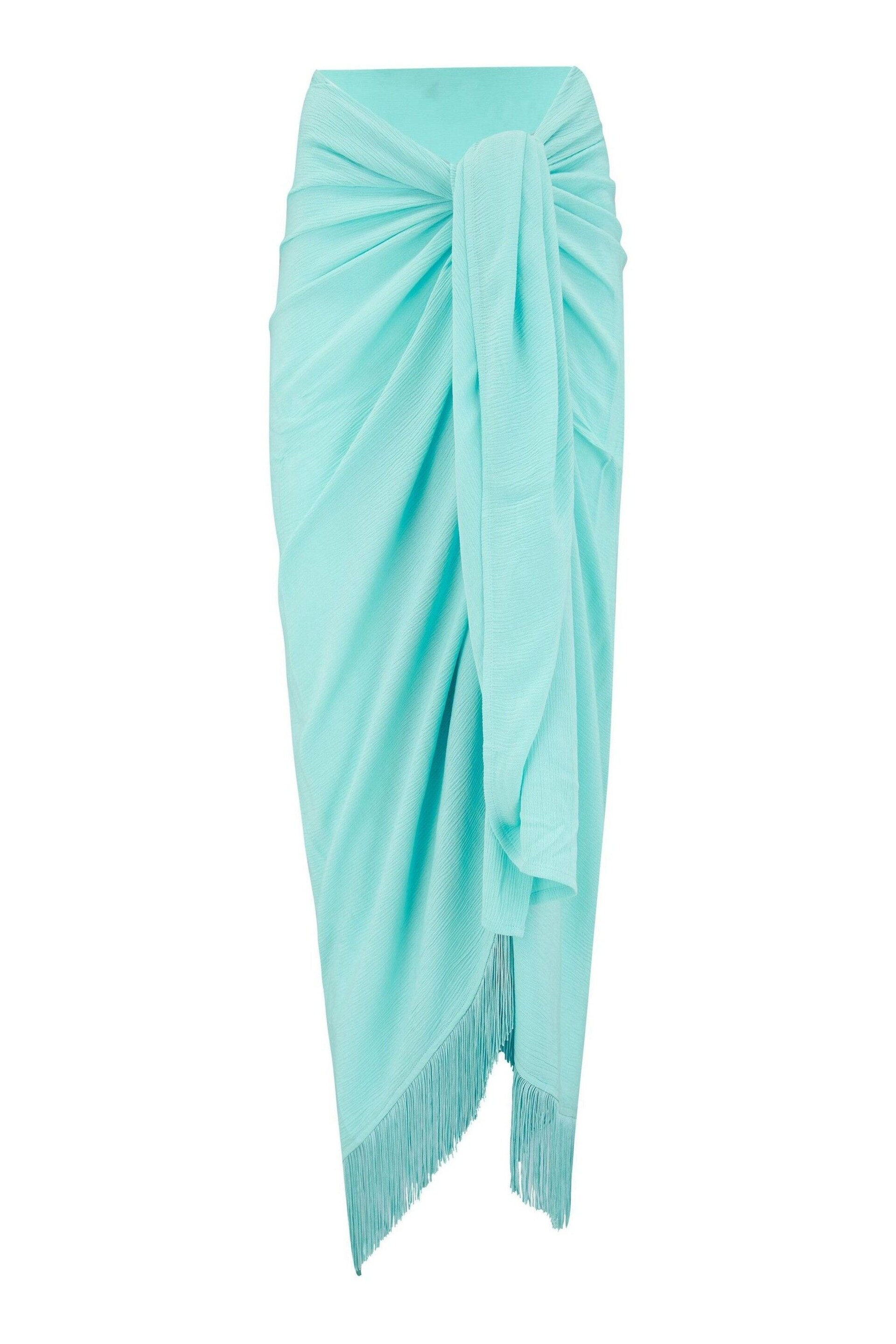 Pour Moi Blue Fringe Trim Crinkle Woven Multiway Sarong - Image 3 of 4