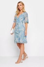 PixieGirl Petite Blue Floral Print Mesh Wrap Dress - Image 2 of 5