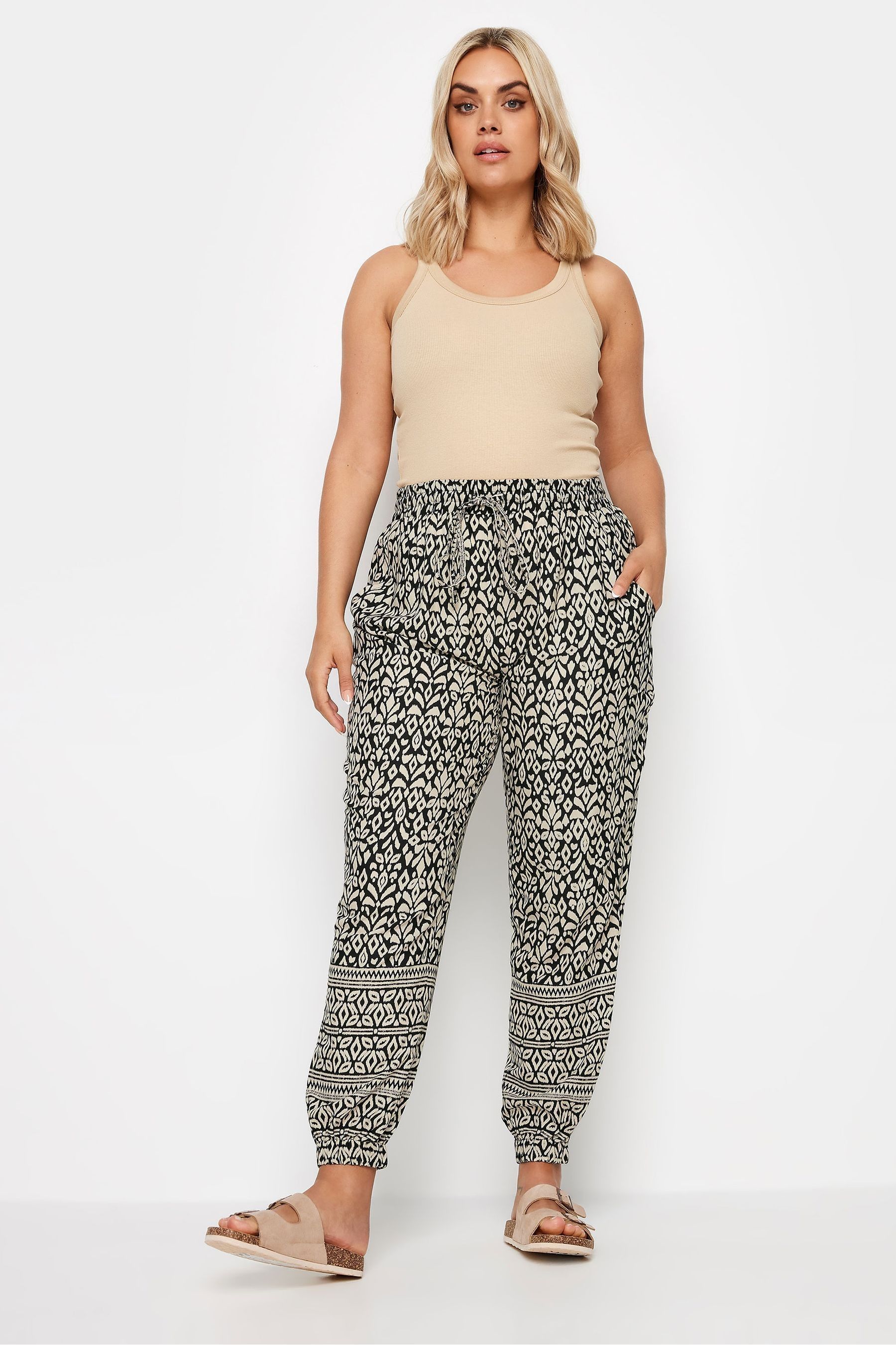 Yours Curve Black Ikat Print Joggers