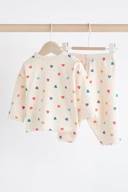 White/Multicolour Heart Print Baby 2 Piece Top & Wide Leg Trousers Set - Image 2 of 10