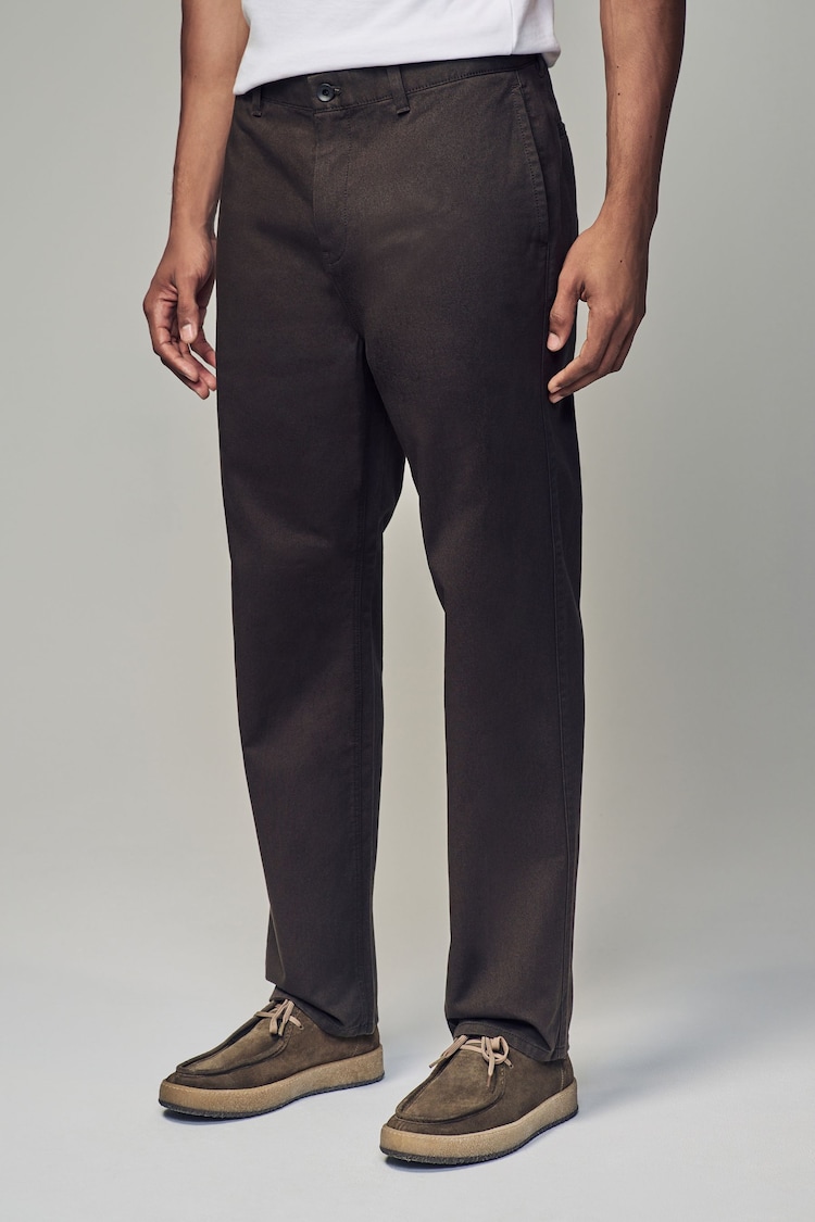 Chocolate Brown Straight Fit Utility Chino 100% Cotton Trousers - Image 1 of 10