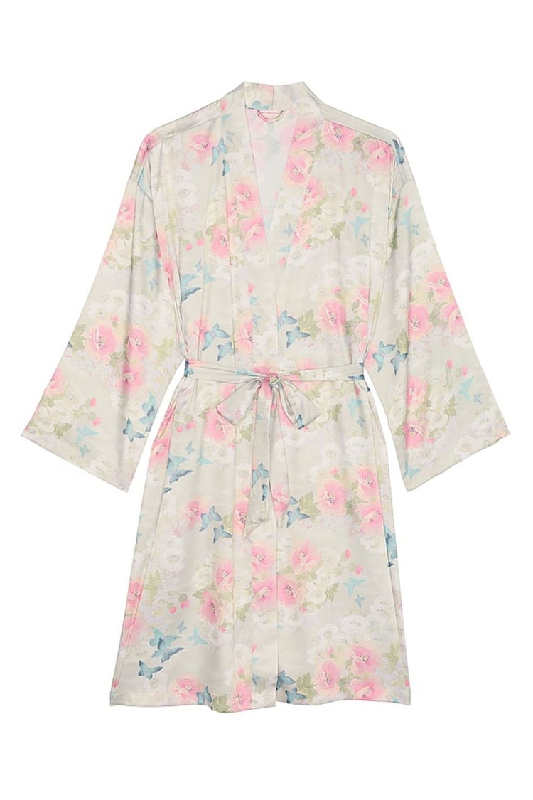 Victoria's Secret Pink Delicate Garden Print Satin Midi Robe - Image 3 of 3