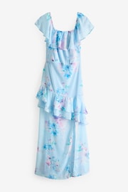 Sistaglam Blue Bardot Floaty Floral Maxi Dress With Front Split - Image 5 of 5