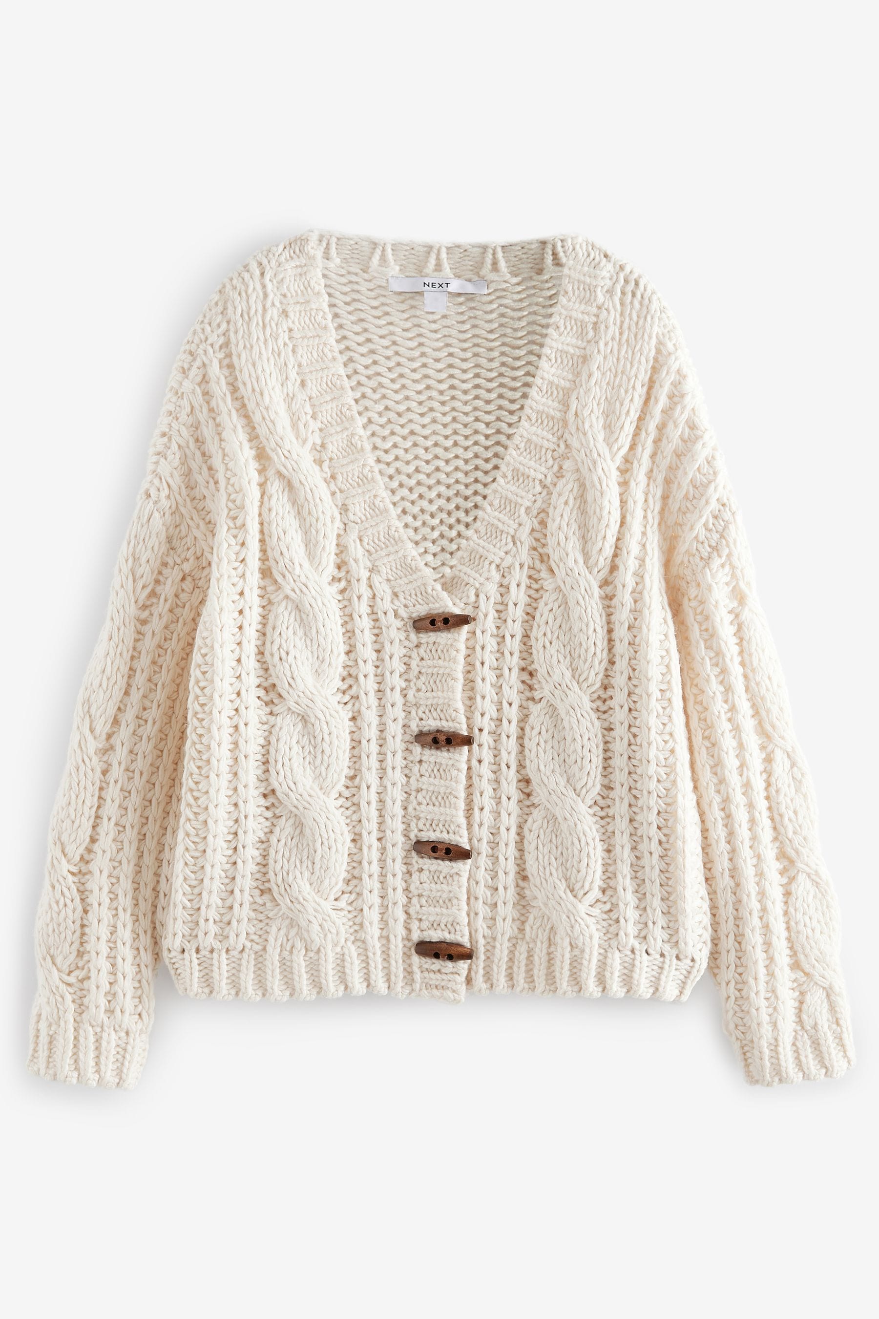 White Ecru Chunky Knit Button Front Cable Cardigan