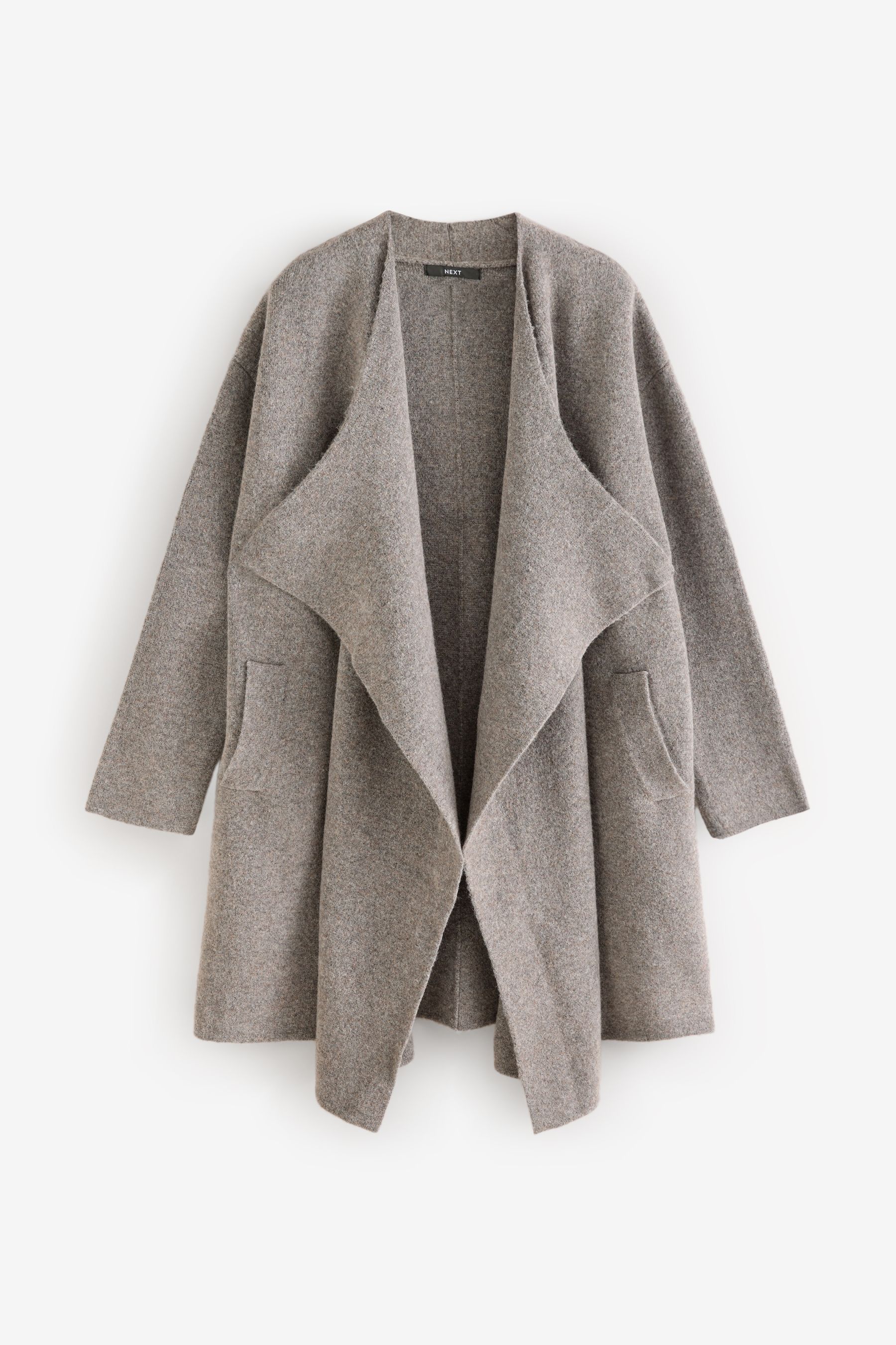 Grey Soft Touch Waterfall Longline Knitted Cardigan Coatigan