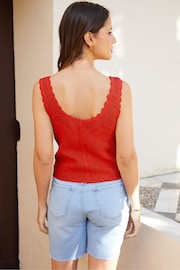 Threadbare Red Mock Button Down Crochet Knitted Vest - Image 2 of 4