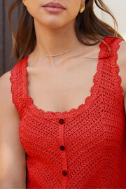 Threadbare Red Mock Button Down Crochet Knitted Vest - Image 4 of 4