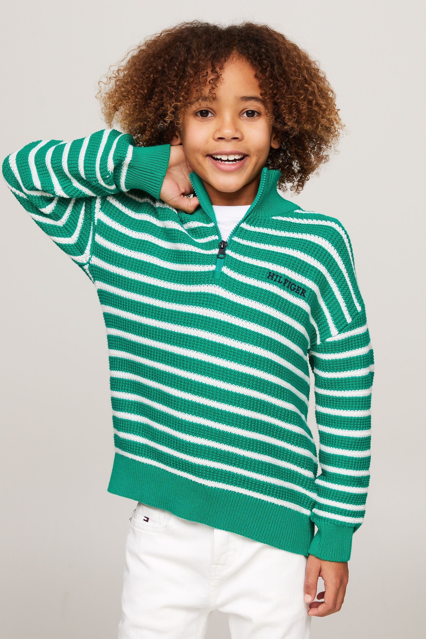 Buy Tommy Hilfiger Green Half Zip Breton Stripe Sweater from Next Luxembourg