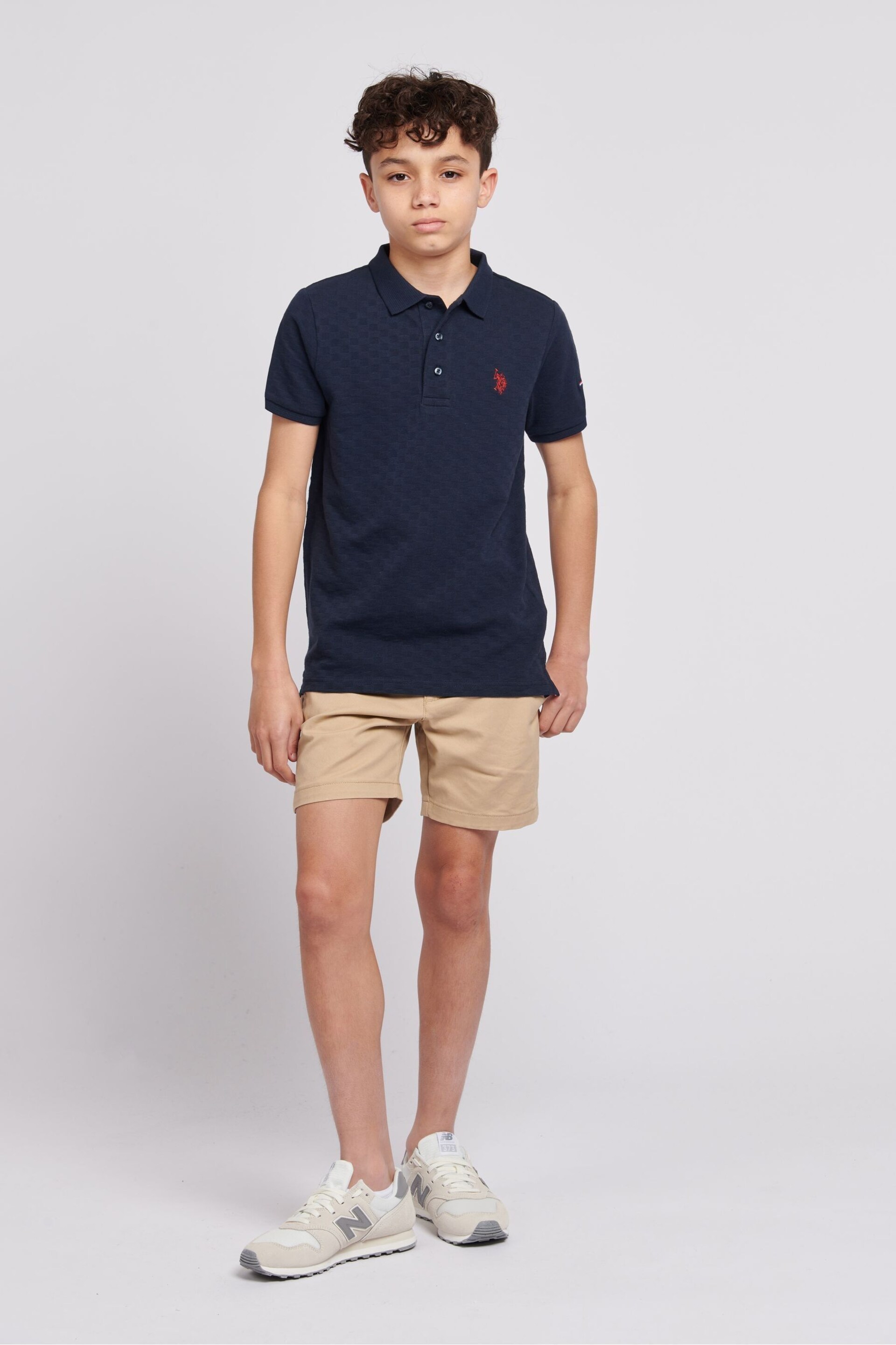 U.S. Polo Assn. Boys Blue Check Texture Polo Shirt - Image 3 of 6