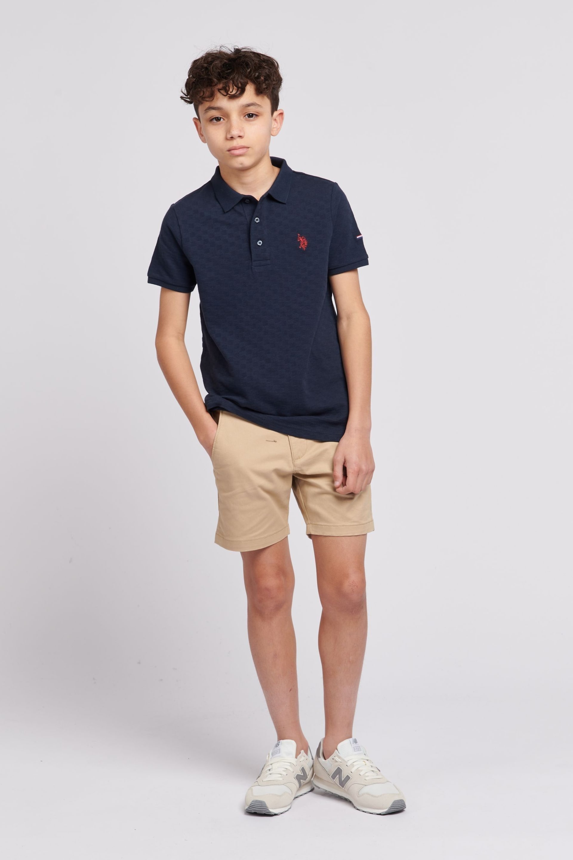 U.S. Polo Assn. Boys Blue Check Texture Polo Shirt - Image 5 of 6