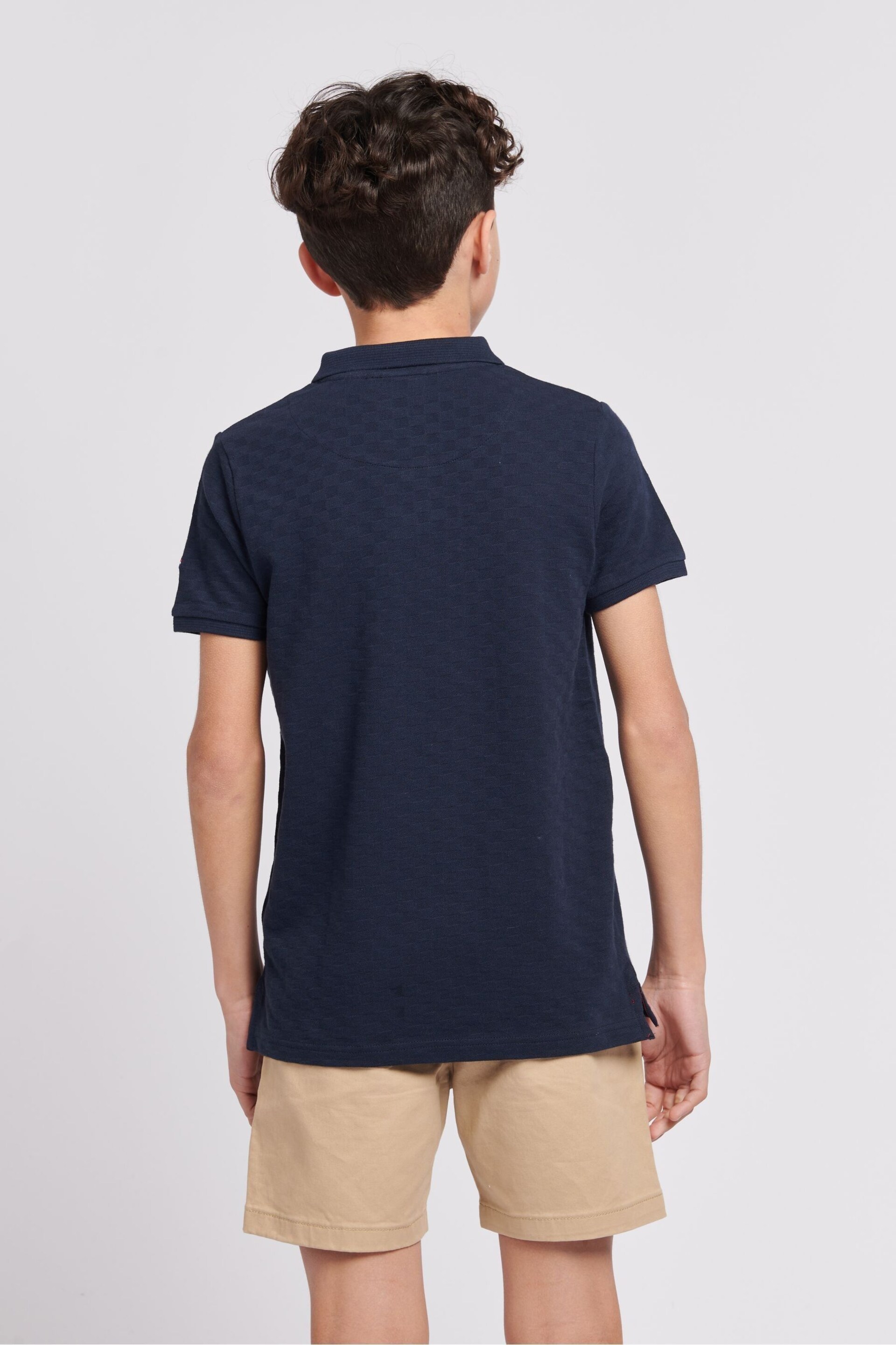 U.S. Polo Assn. Boys Blue Check Texture Polo Shirt - Image 6 of 6