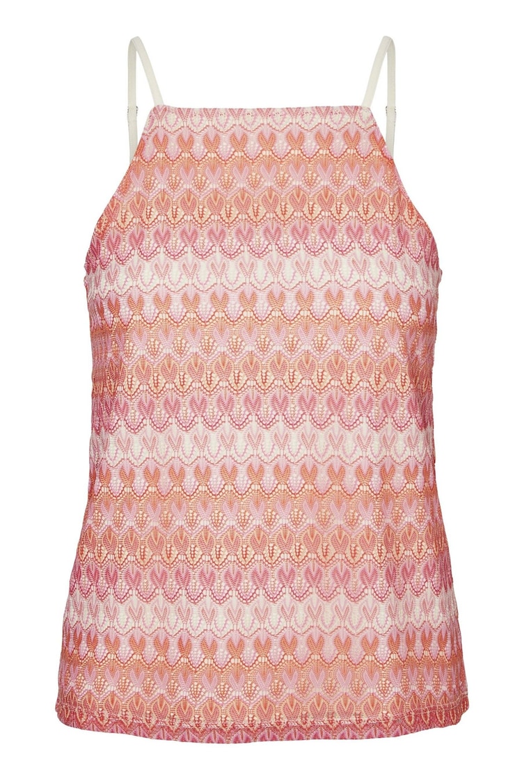 VERO MODA Pink Abstract Print High Neck Crochet Cami Vest - Image 6 of 6