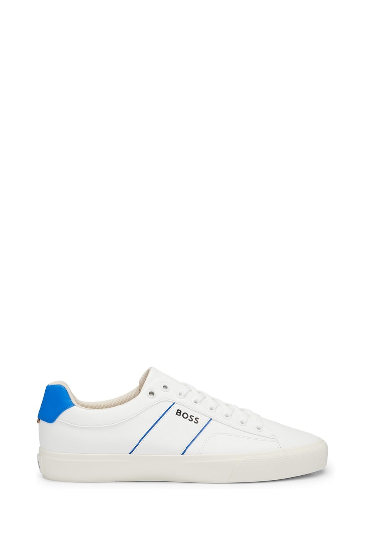 BOSS White Cupsole Lace-Up Trainers With Contrast Logo - Image 2 of 5