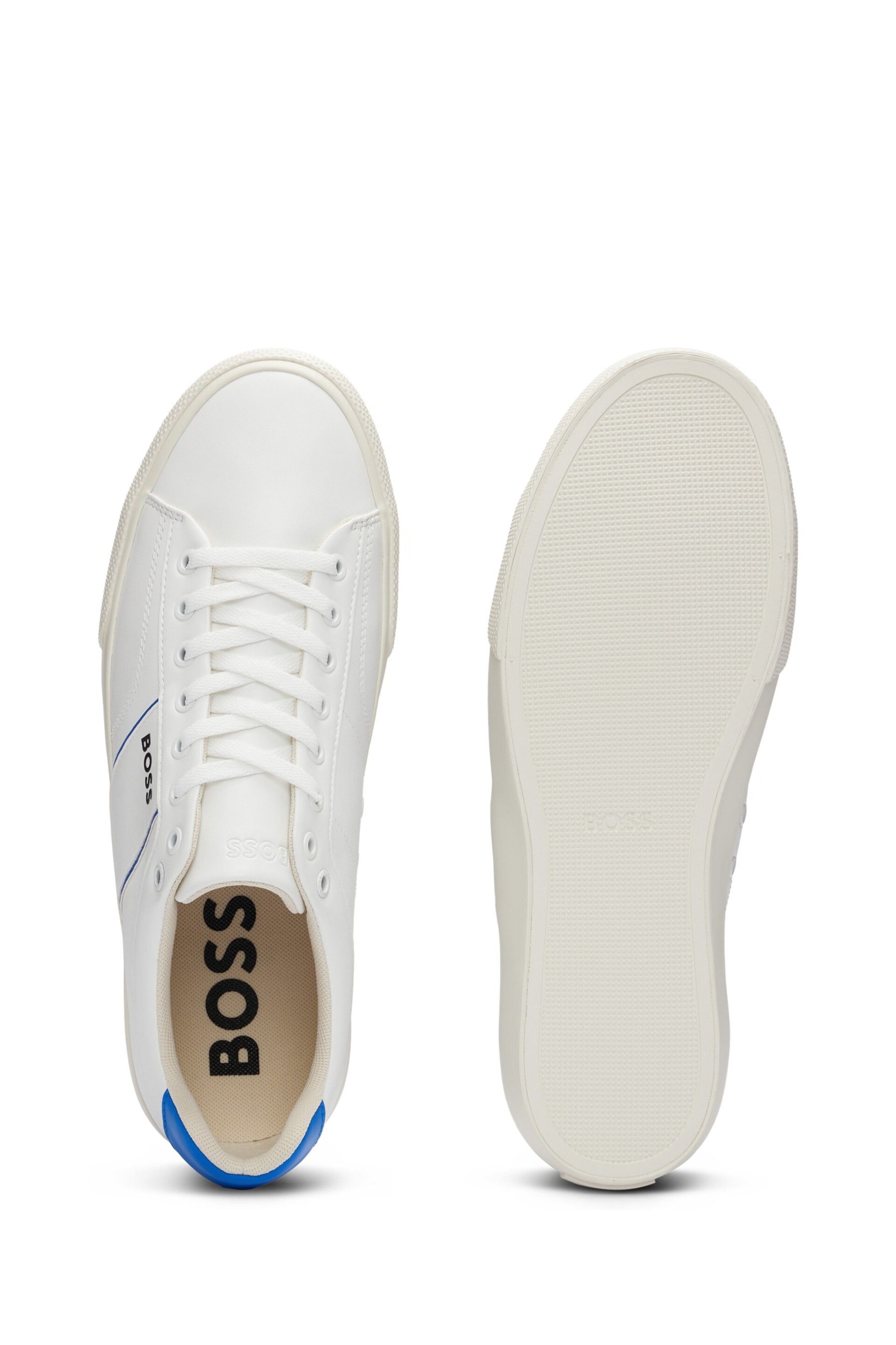 BOSS White Cupsole Lace-Up Trainers With Contrast Logo - Image 4 of 5
