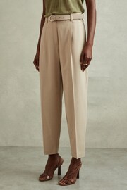 Reiss Neutral Freja Petite Tapered Belted Trousers - Image 1 of 7