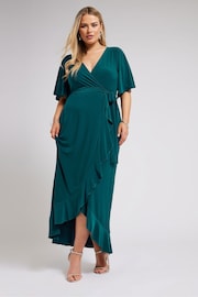 Yours Curve Green YOURS LONDON  Ruffle Hem Wrap Dress - Image 1 of 5