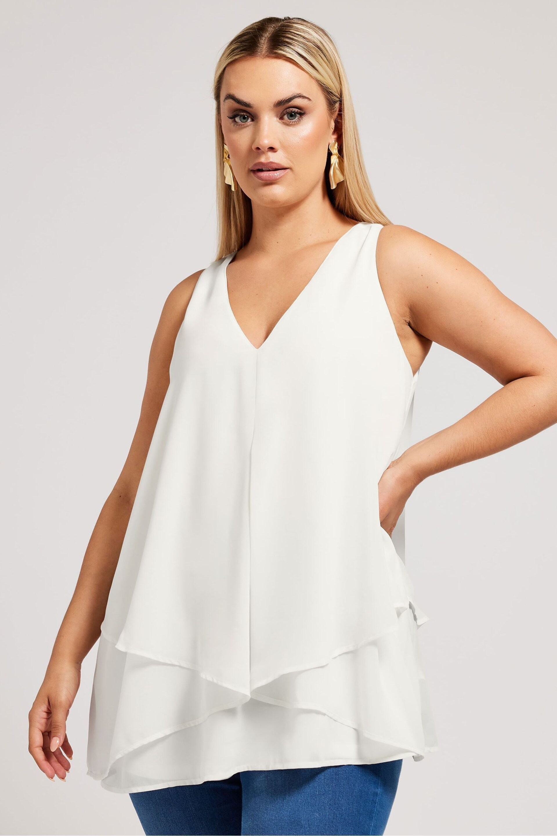 Yours Curve White London Layered Sleeveless Blouse - Image 1 of 5