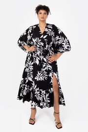 Lovedrobe Balloon Sleeve Thigh Split Black Midi Dress - Image 3 of 5