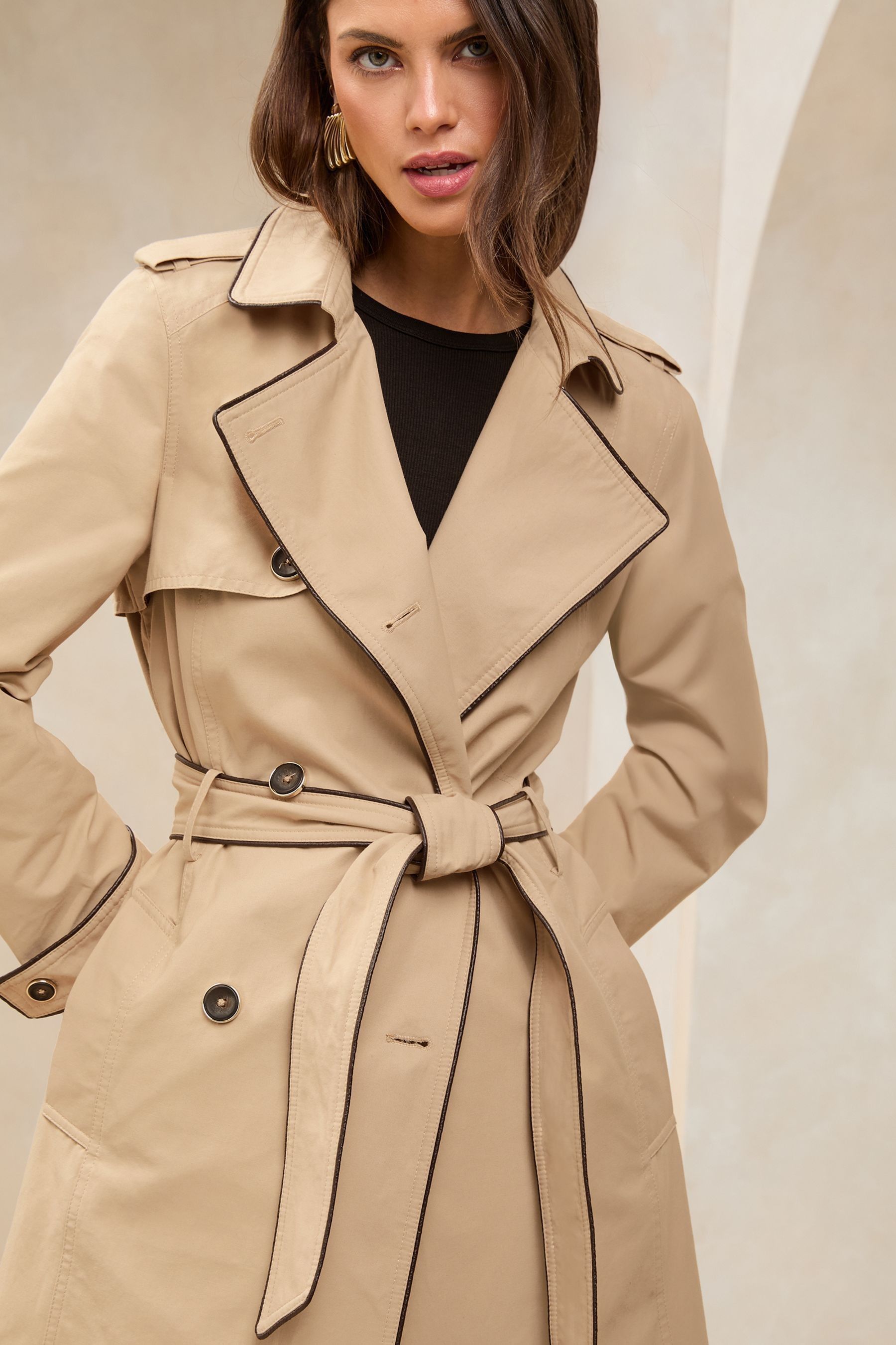 Lipsy contrast piping belted mac outlet