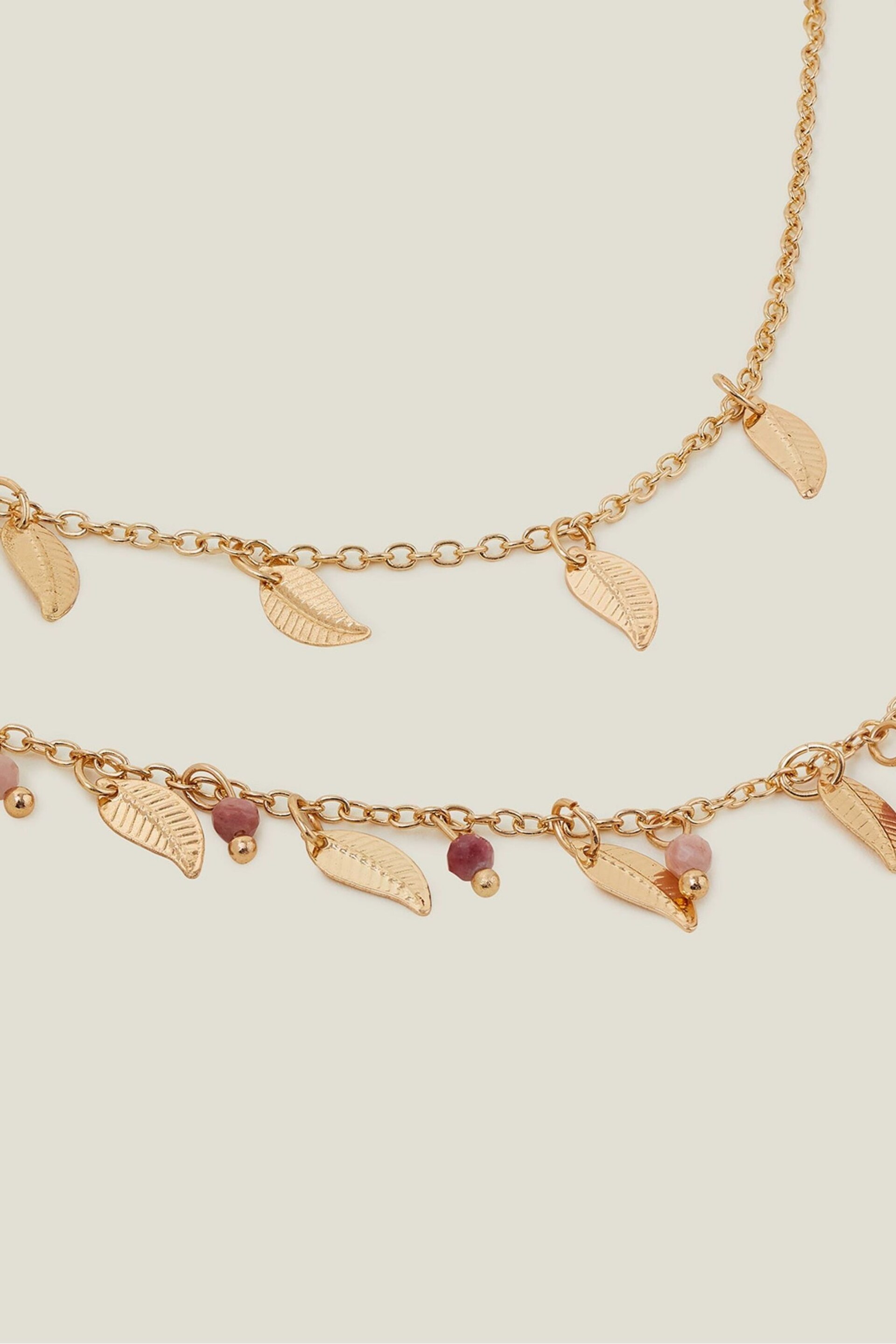 Accessorize Gold Tone Layered Leaf Necklace - Image 2 of 3