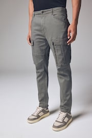 Pale Green Slim Fit Zip Detail Stretch Cargo Trousers - Image 1 of 11