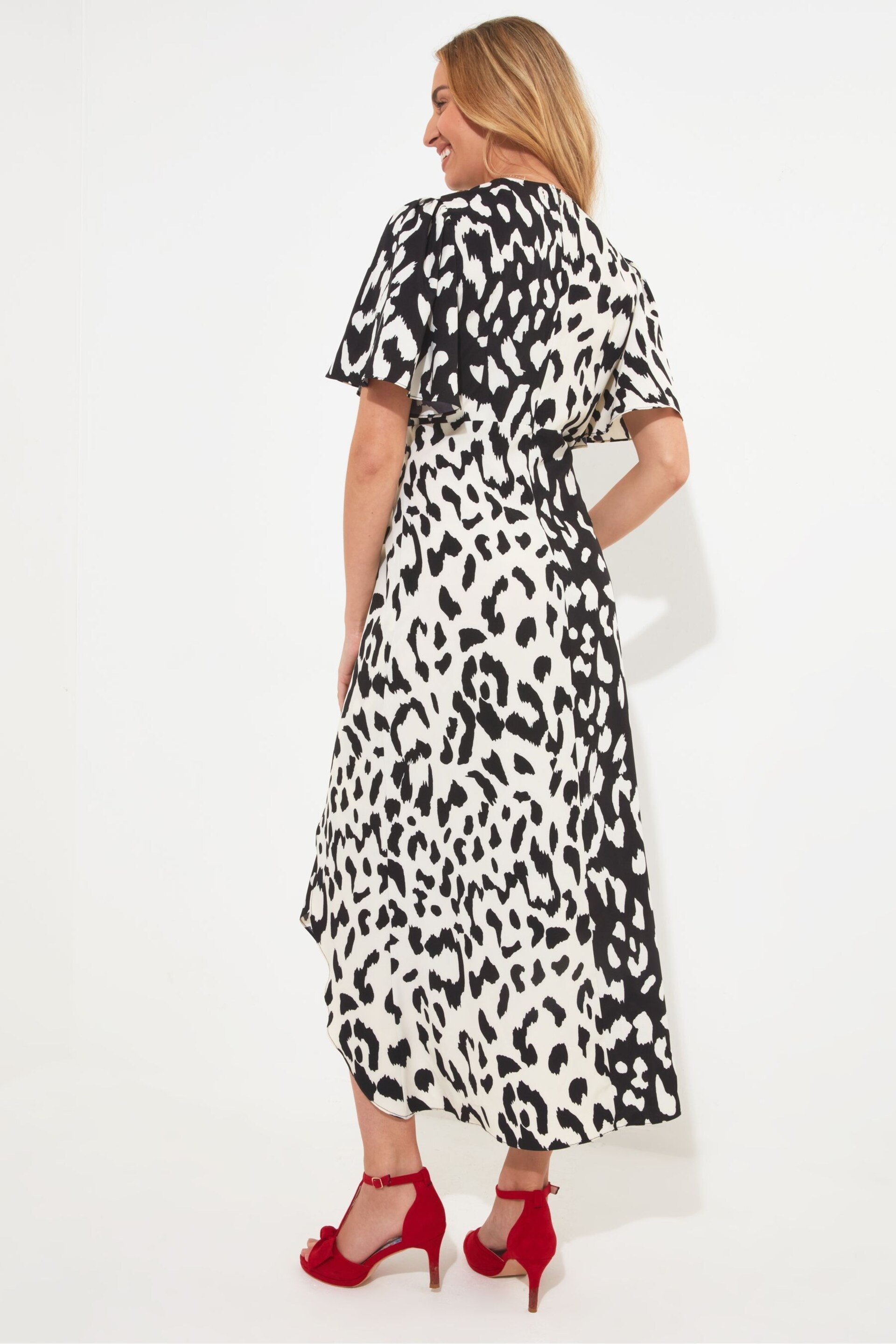 Joe Browns Black Animal Print Silky Wrap Midi Dress - Image 3 of 6