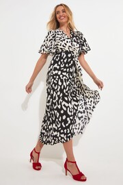 Joe Browns Black Animal Print Silky Wrap Midi Dress - Image 4 of 6