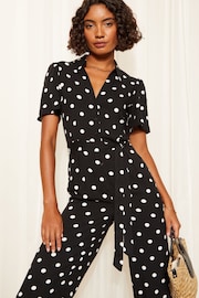 Friends Like These Black Collar Button Through Culotte Jumpsuit - Image 1 of 4